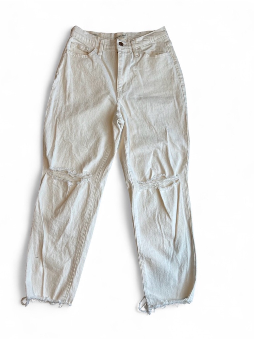 Universal Thread Cream Vintage Straight Jeans 4,  Knee & Hem Destressed